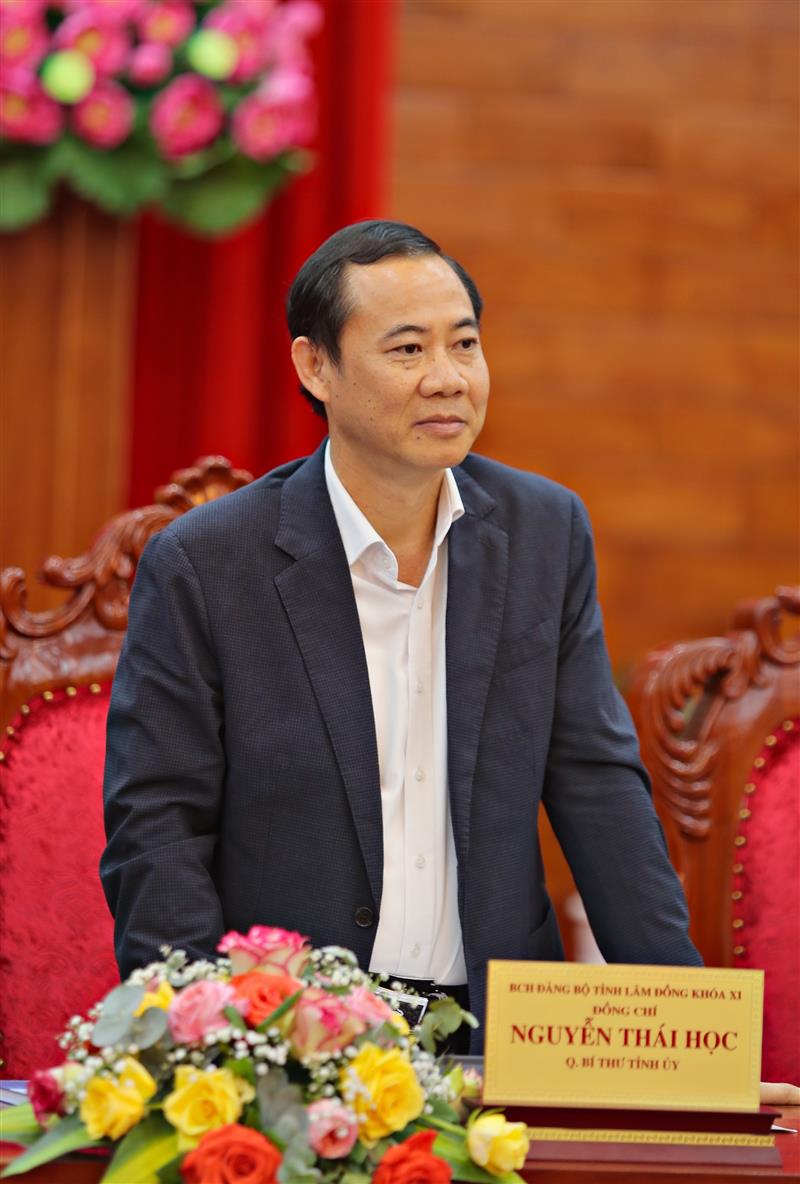 Đồng chí Nguyễn Thái Học - Quyền Bí thư Tỉnh ủy Lâm Đồng phát biểu kết luận tại buổi làm việc.