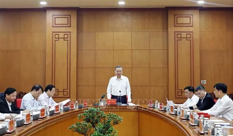 Tổng Bí thư Tô Lâm, Trưởng Ban Chỉ đạo Trung ương về phòng, chống tham nhũng, lãng phí, tiêu cực phát biểu. (Ảnh: TTXVN)