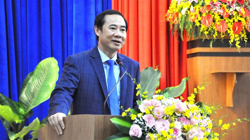 Quyền Bí thư Tỉnh ủy Lâm Đồng Nguyễn Thái Học phát biểu tại buổi lễ.
