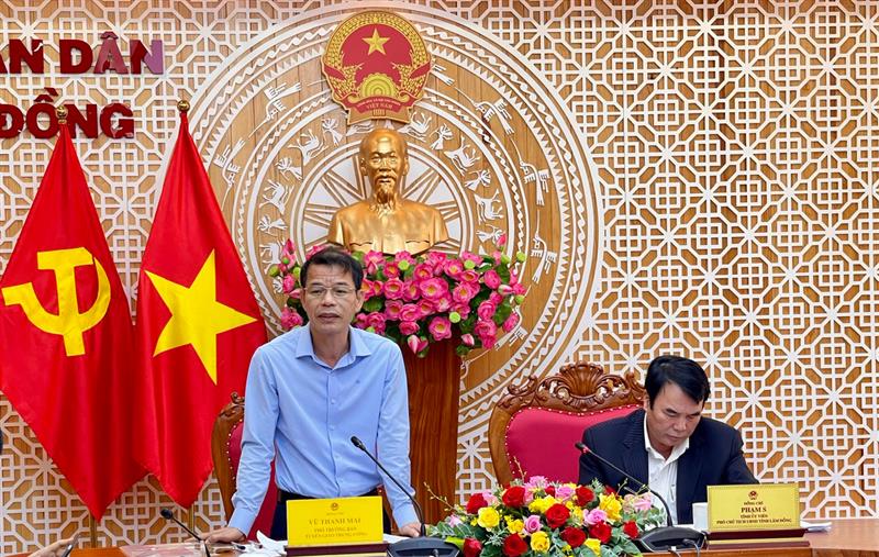 Ông Vũ Thanh Mai - Phó Trưởng Ban Tuyên giáo Trung ương, Trưởng đoàn công tác phát biểu tại buổi làm việc.