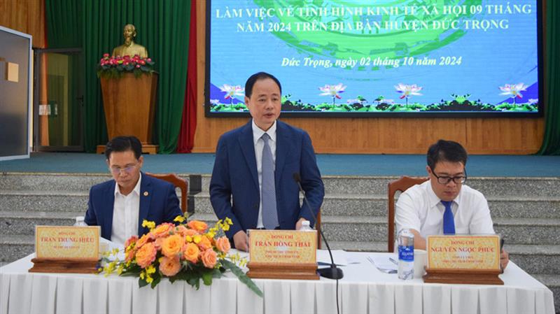Đồng chí Trần Hồng Thái - Chủ tịch UBND tỉnh phát biểu tại buổi làm việc.