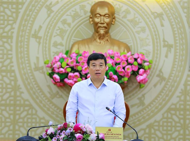 Đồng chí Ủy viên BCH Trung ương Đảng, Bí thư Tỉnh ủy Y Thanh Hà Niê Kđăm phát biểu khai mạc phiên họp
