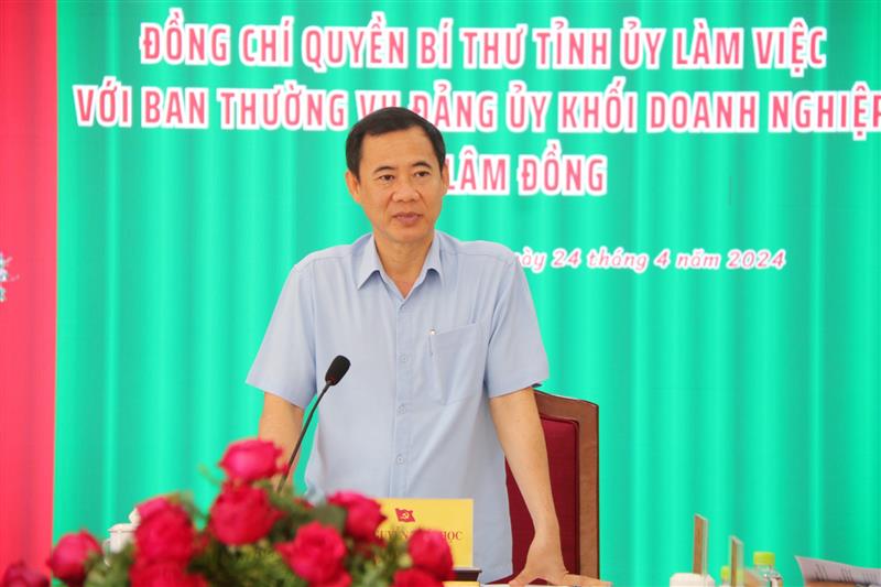 Đồng chí Nguyễn Thái Học - Quyền Bí thư Tỉnh ủy phát biểu chỉ đạo tại buổi làm việc.