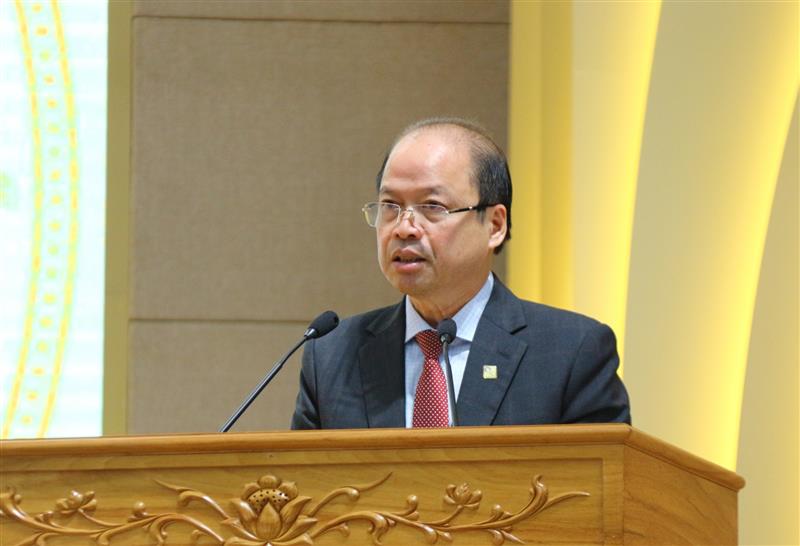 Đồng chí Nguyễn Viết Vân - Bí thư Huyện ủy Bảo Lâm phát biểu tại hội nghị