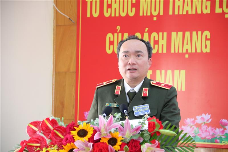 Thiếu tướng Trương Minh Đương, Ủy viên BTV Tỉnh ủy, Giám đốc Công an tỉnh Lâm Đồng phát biểu chỉ đạo Đại hội