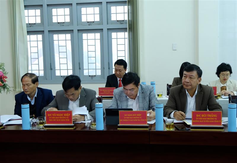 Các đồng chí Ủy viên Ban Thường vụ Tỉnh ủy tham dự buổi làm việc.