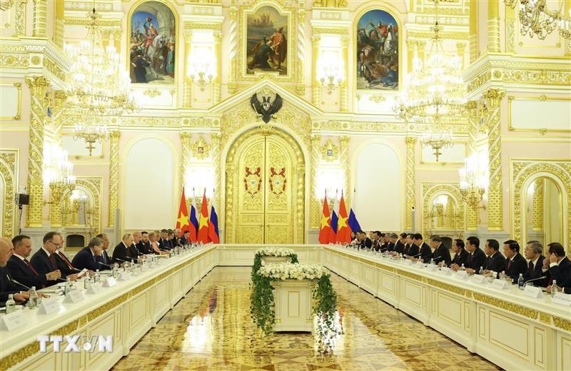 Tổng Bí thư, Chủ tịch nước Tô Lâm hội đàm chính thức với Tổng thống Liên bang Nga Vladimir Putin. (Ảnh: Thống Nhất/TTXVN)