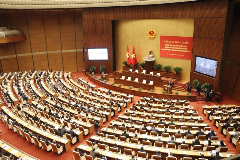 Hội nghị tổ chức tại Điểm cầu Hội trường Diên Hồng, Nhà Quốc hội. (Ảnh: TA)