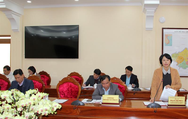 Đồng chí Phạm Thị Phúc phát biểu tại hội nghị.