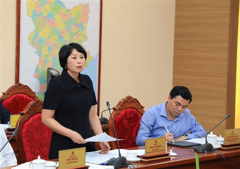 Phó Bí thư Tỉnh ủy, Chủ tịch Ủy ban MTTQ Việt Nam tỉnh Phạm Thị Phúc đề nghị rà soát các công trình trọng điểm để chào mừng Đại hội Đảng bộ tỉnh