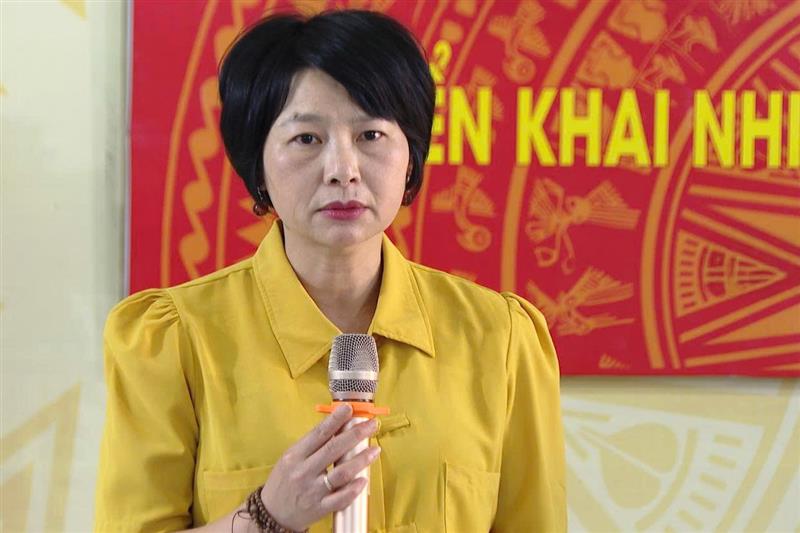 Đồng chí Phạm Thị Phúc, Phó Bí thư Tỉnh ủy, Chủ tịch Ủy ban MTTQ Việt Nam phát biểu kết luận buổi làm việc