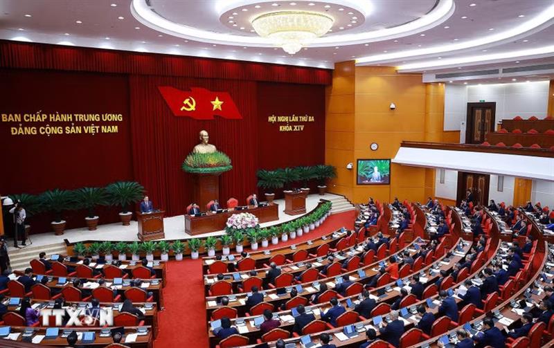 Phiên khai mạc Hội nghị lần thứ ba Ban Chấp hành Trung ương Đảng khóa XIV. (Ảnh: Dương Giang/TTXVN) Phiên khai mạc Hội nghị lần thứ ba Ban Chấp hành Trung ương Đảng khóa XIV. (Ảnh: Dương Giang/TTXVN)